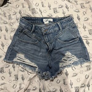 Distressed High-Waist Blue Denim Jean Shorts
